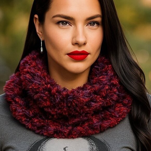 VINTAGE Ombre Red Pink Chenille Feather Scarf Eyelash Fur Long Wrap Super Soft - Picture 1 of 15